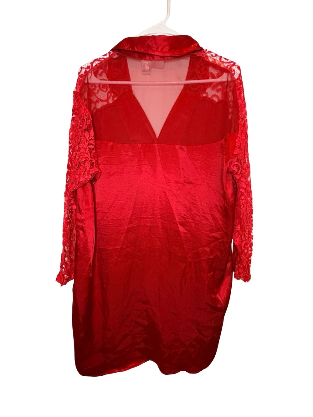Cacique Vintage Red Satin Lace Sleeve Sleep Shirt Mini Dress Coquette Y2K Medium - Picture 4 of 6
